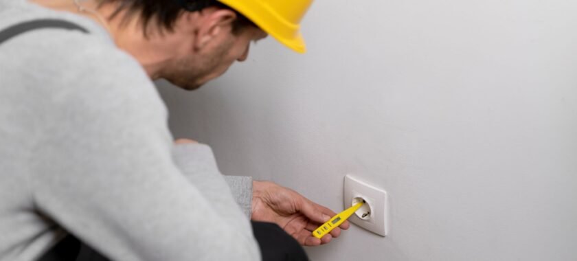 Electricien pose une prise électrique