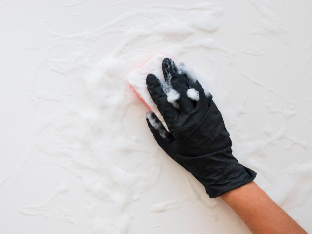 Photo d'une personne qui nettoie du papier peint